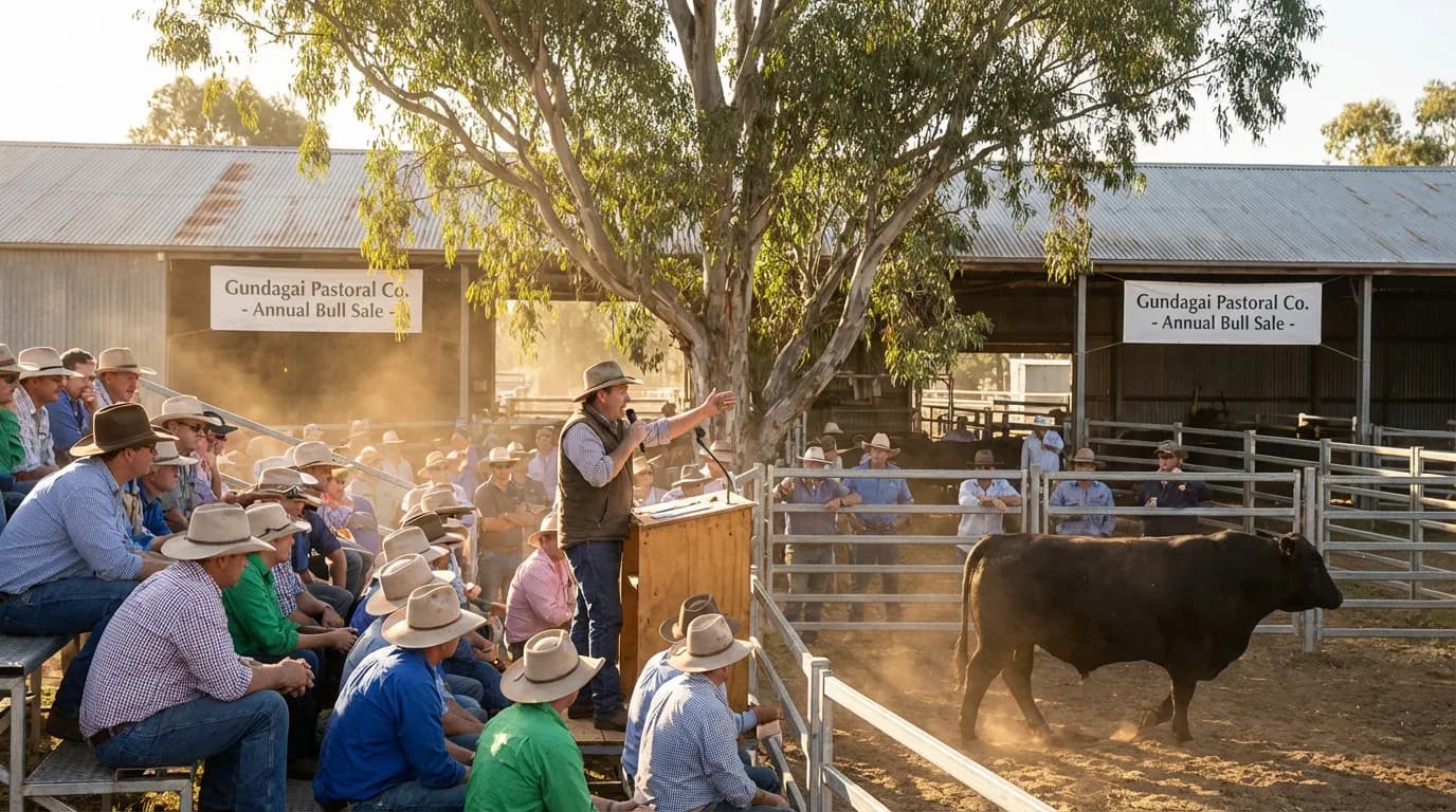 Angus bulls lined up at professional on-property sale